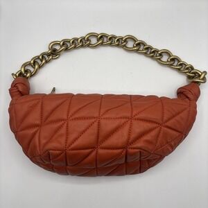 Zara Orange Quilted Leather Shoulder Bag for Women with Gold Chain Strap